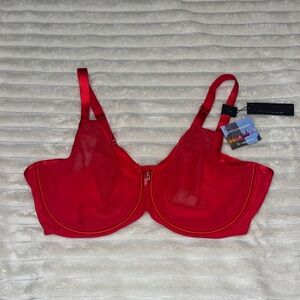 Curvy Couture Red Sheer Mesh Unlined Underwire Bra • 38G